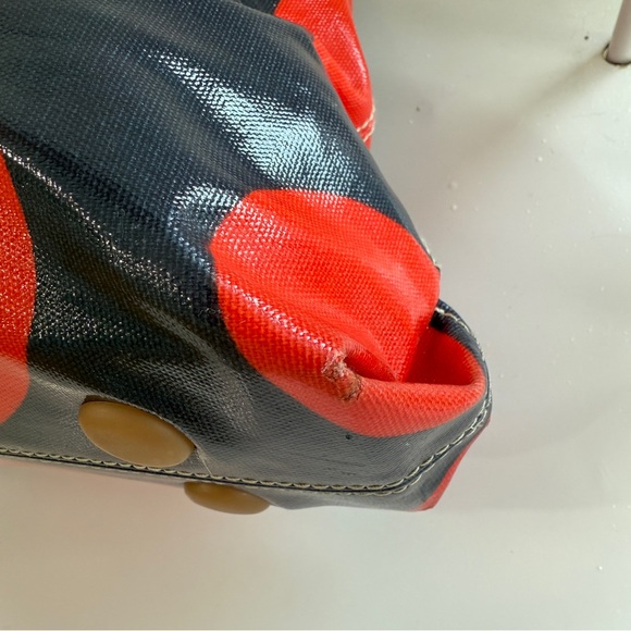 Vintage Orla Kiely Red Navy Blue Solid Stem Shoulder Bag Tote Floral Handbag - Picture 6 of 16